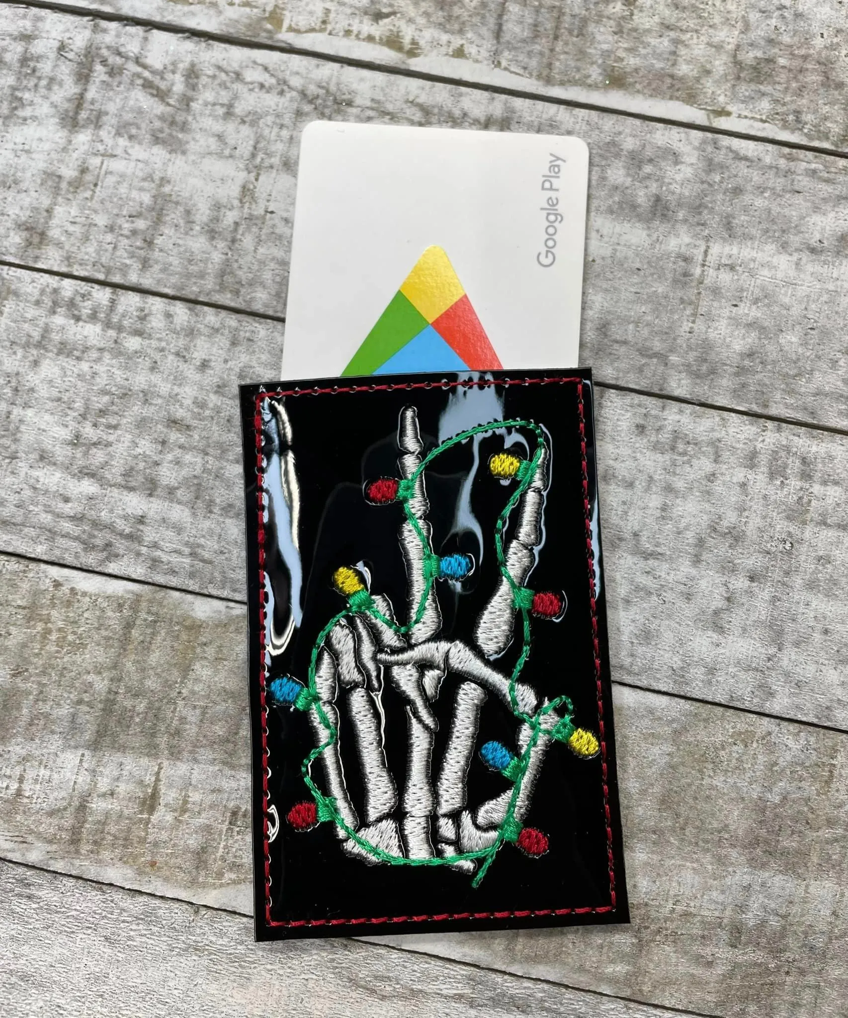 Skeleton Lights Gift Card holder machine embroidery design 4x4 DIGITAL DOWNLOAD