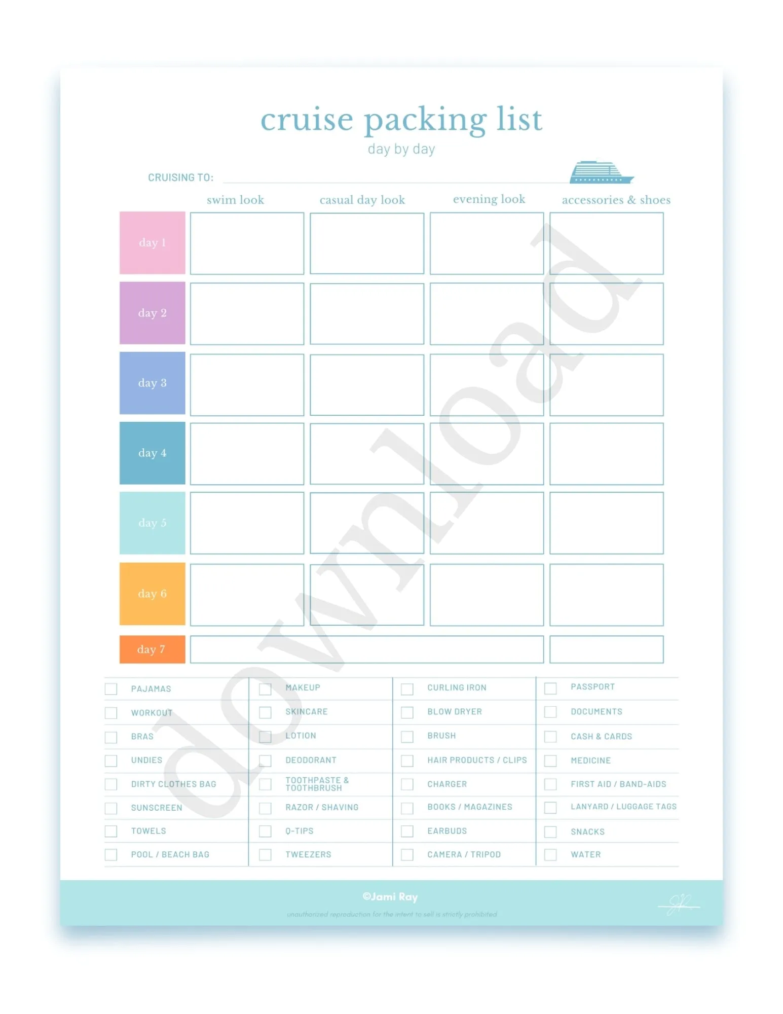 Smooth Sailing Checklist - A Digital Cruise Packing List Template