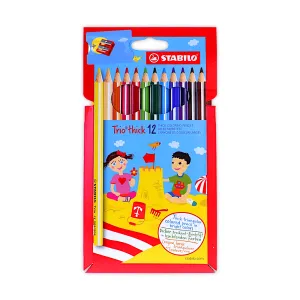 Stabilo Trio Thick Colored Pencils Wallet of 12   Sharpener