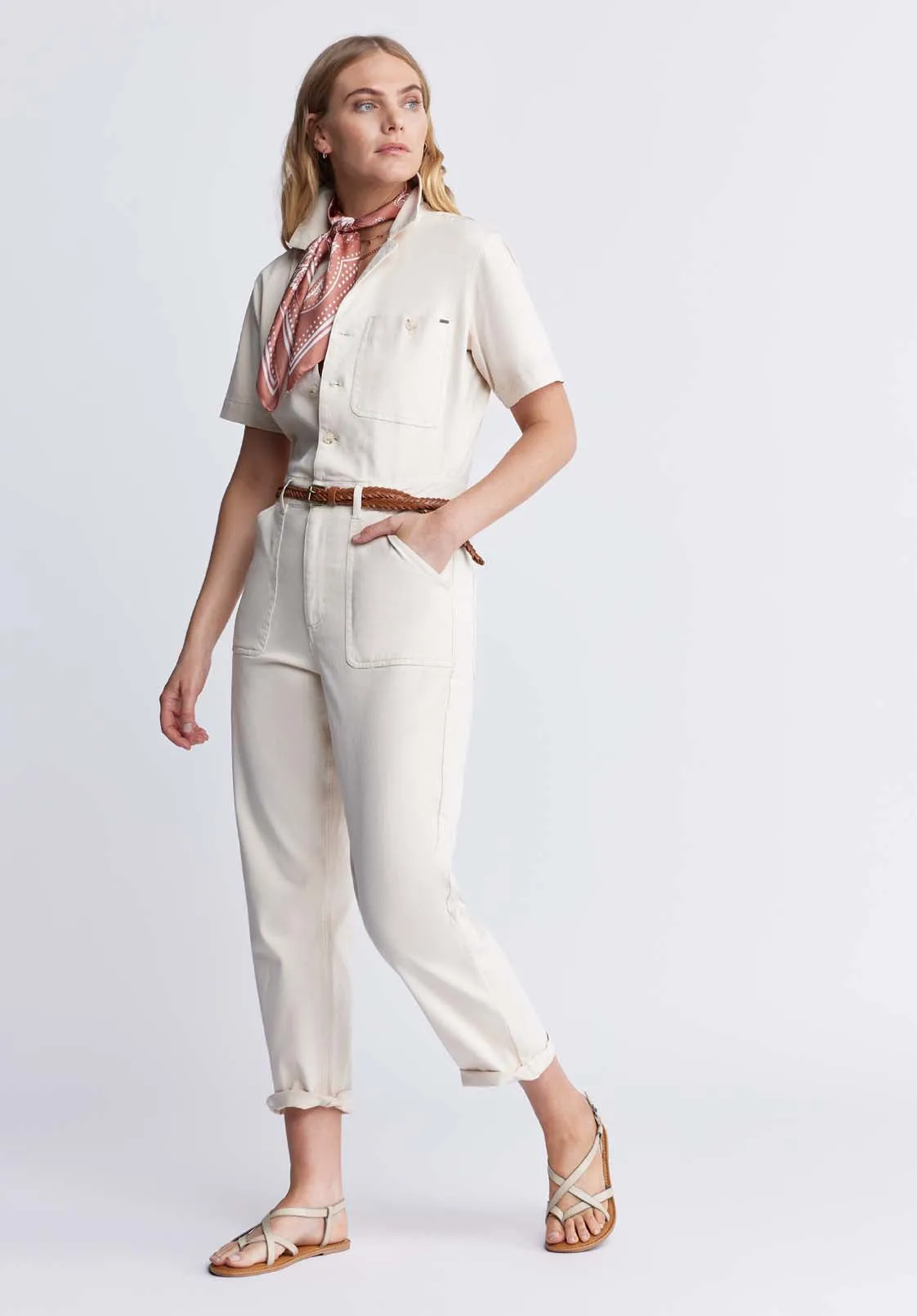 Stacia Women’s Short Sleeve Jumpsuit in Off-White - WD0025P