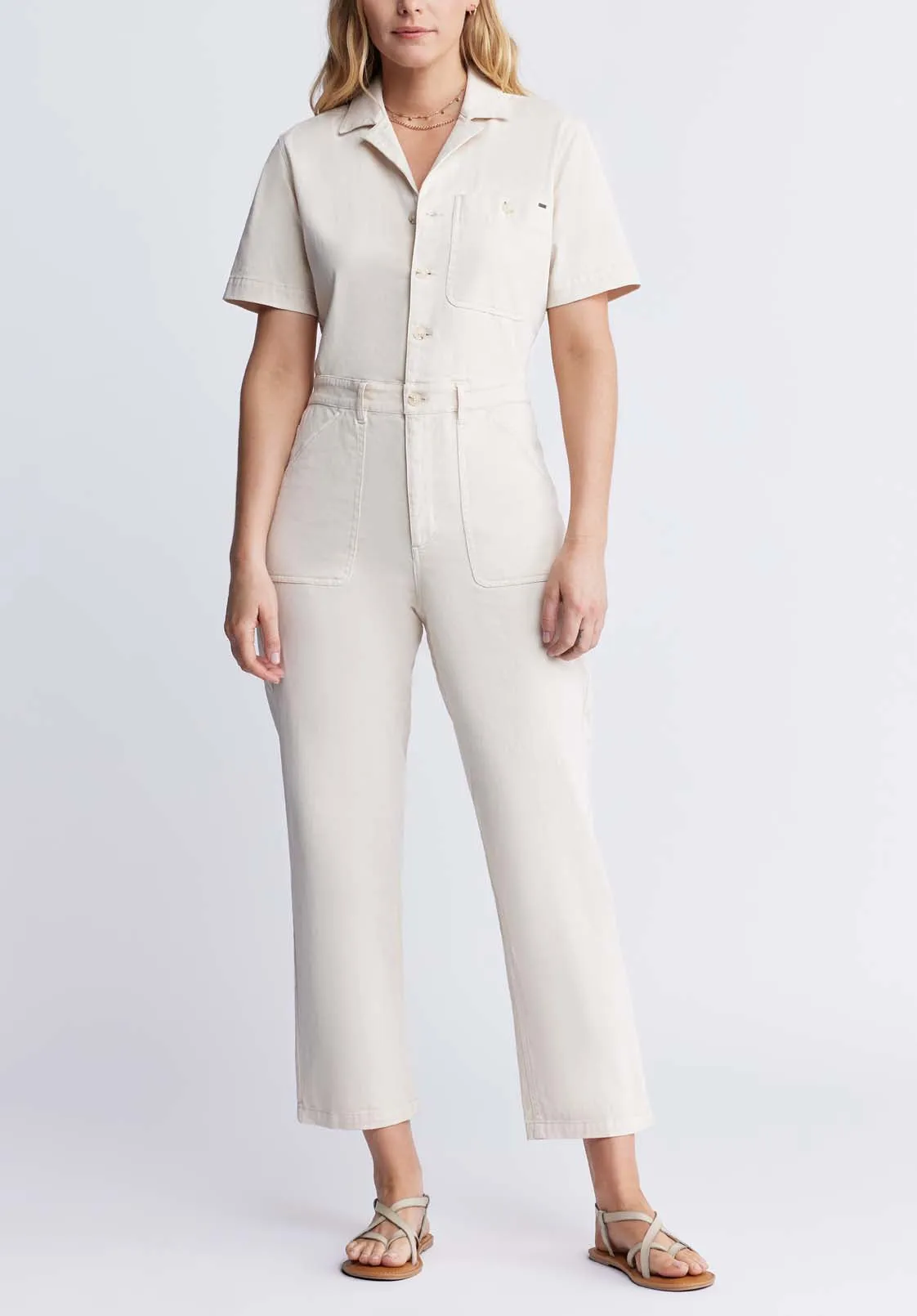 Stacia Women’s Short Sleeve Jumpsuit in Off-White - WD0025P