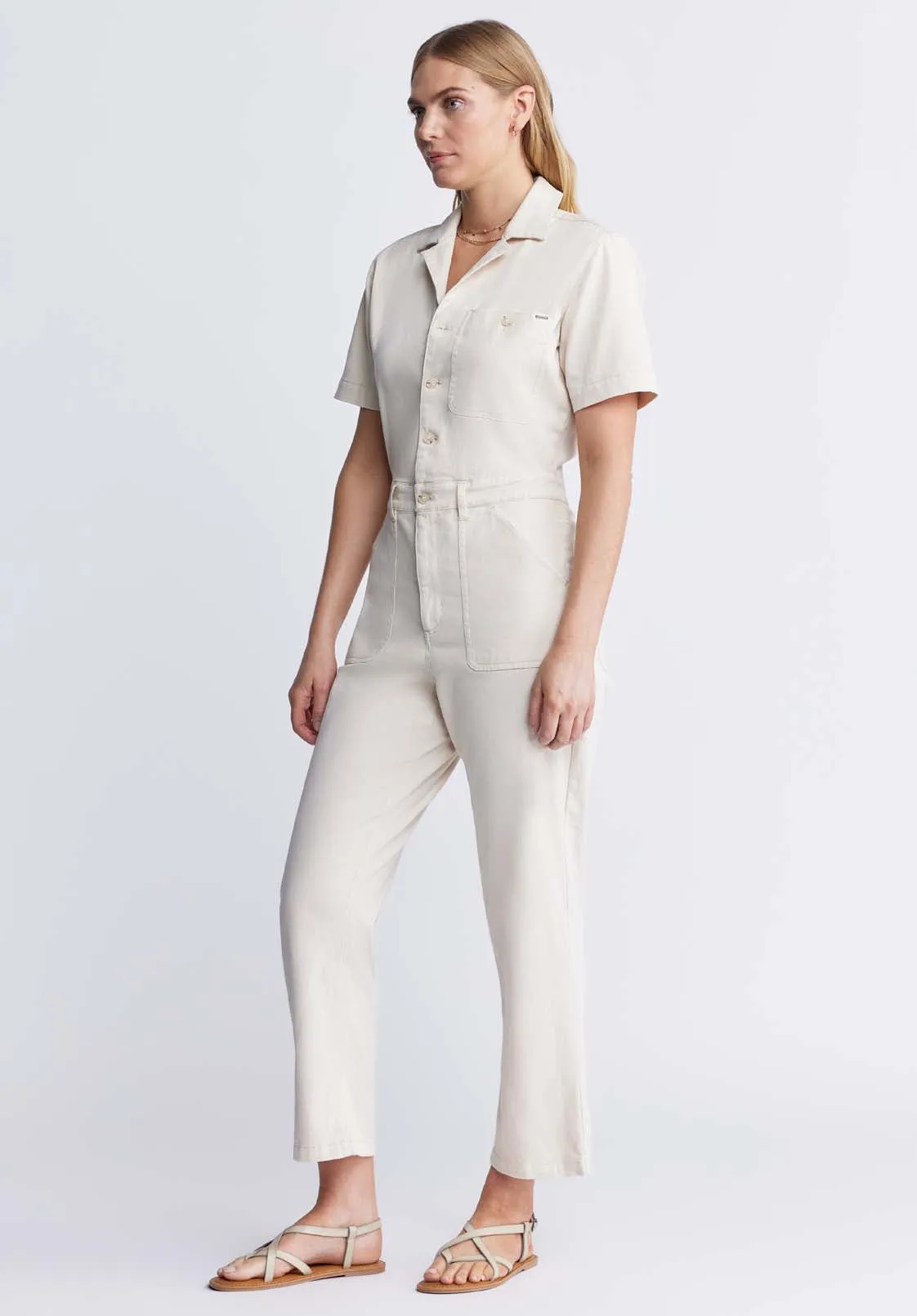 Stacia Women’s Short Sleeve Jumpsuit in Off-White - WD0025P