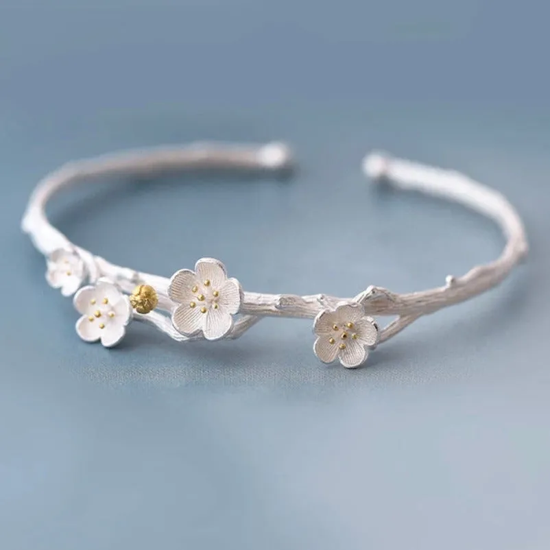 Sterling Silver Plum Blossom Bangle/Bracelet