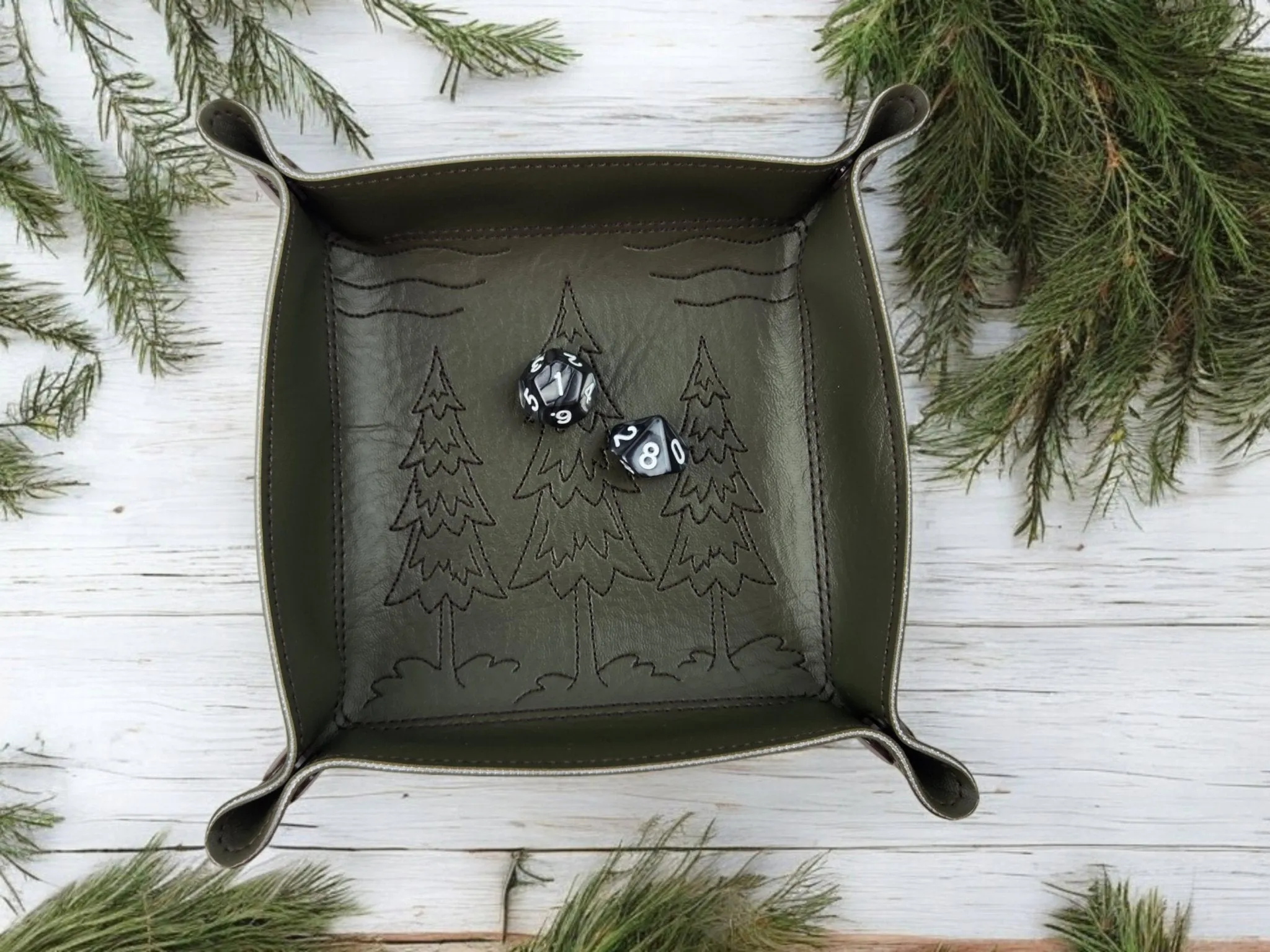 Three pine tree dice tray