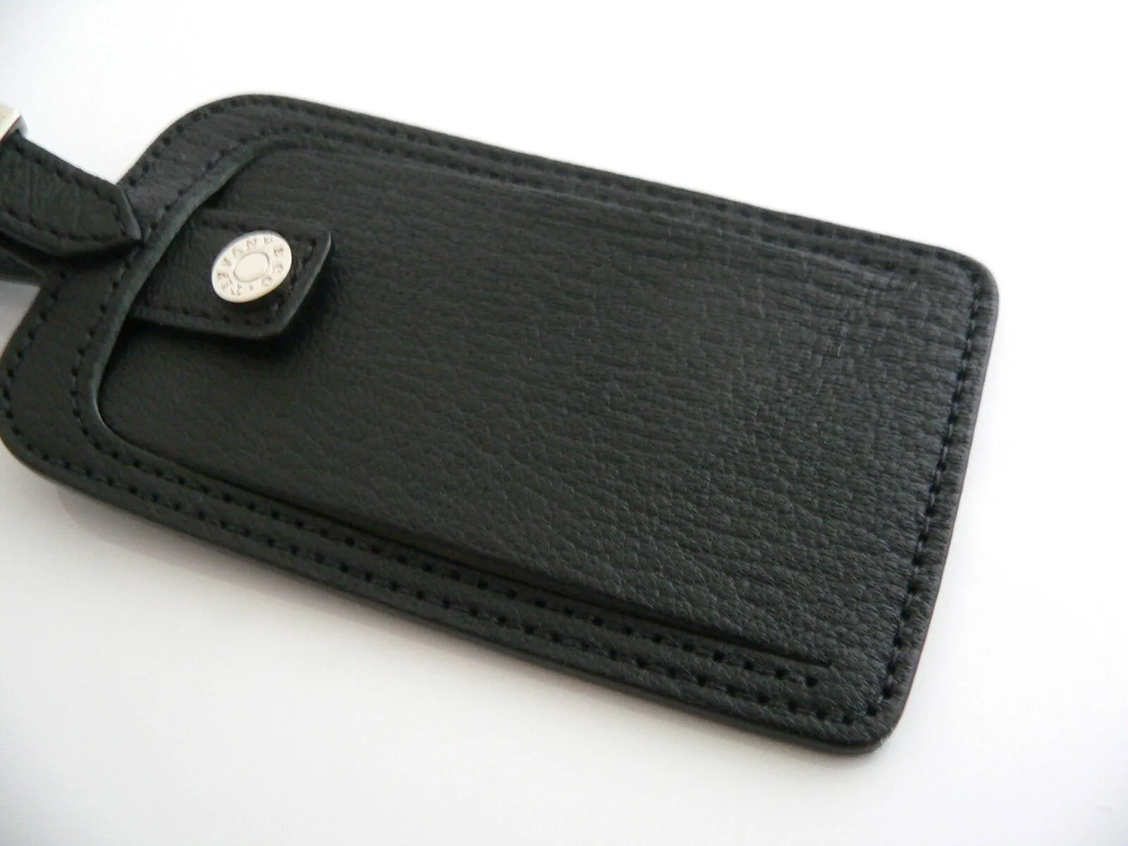 Tiffany & Co Black Textured Leather Luggage Tag Golf Bag Gift Traveler Love