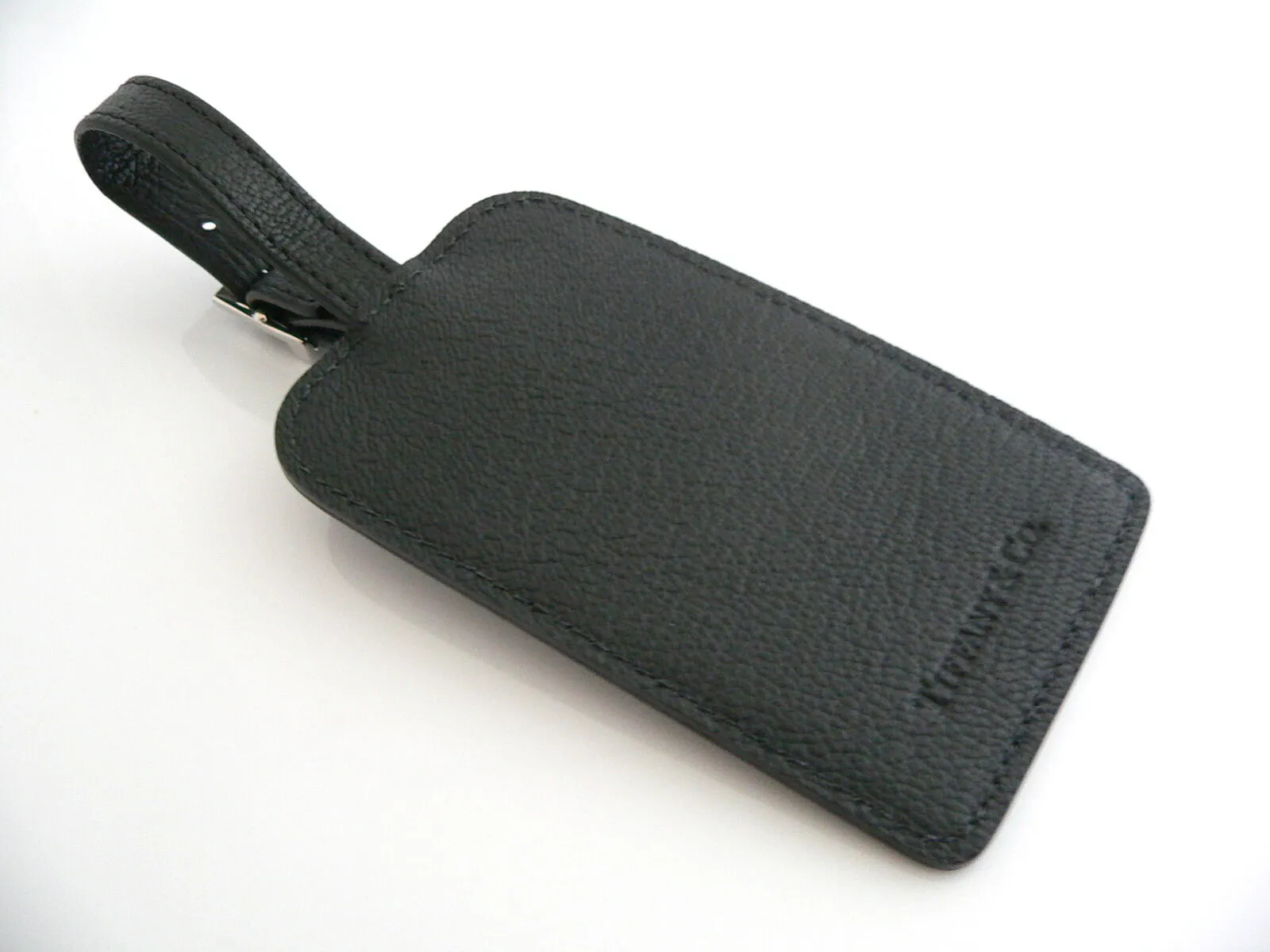 Tiffany & Co Black Textured Leather Luggage Tag Golf Bag Gift Traveler Love