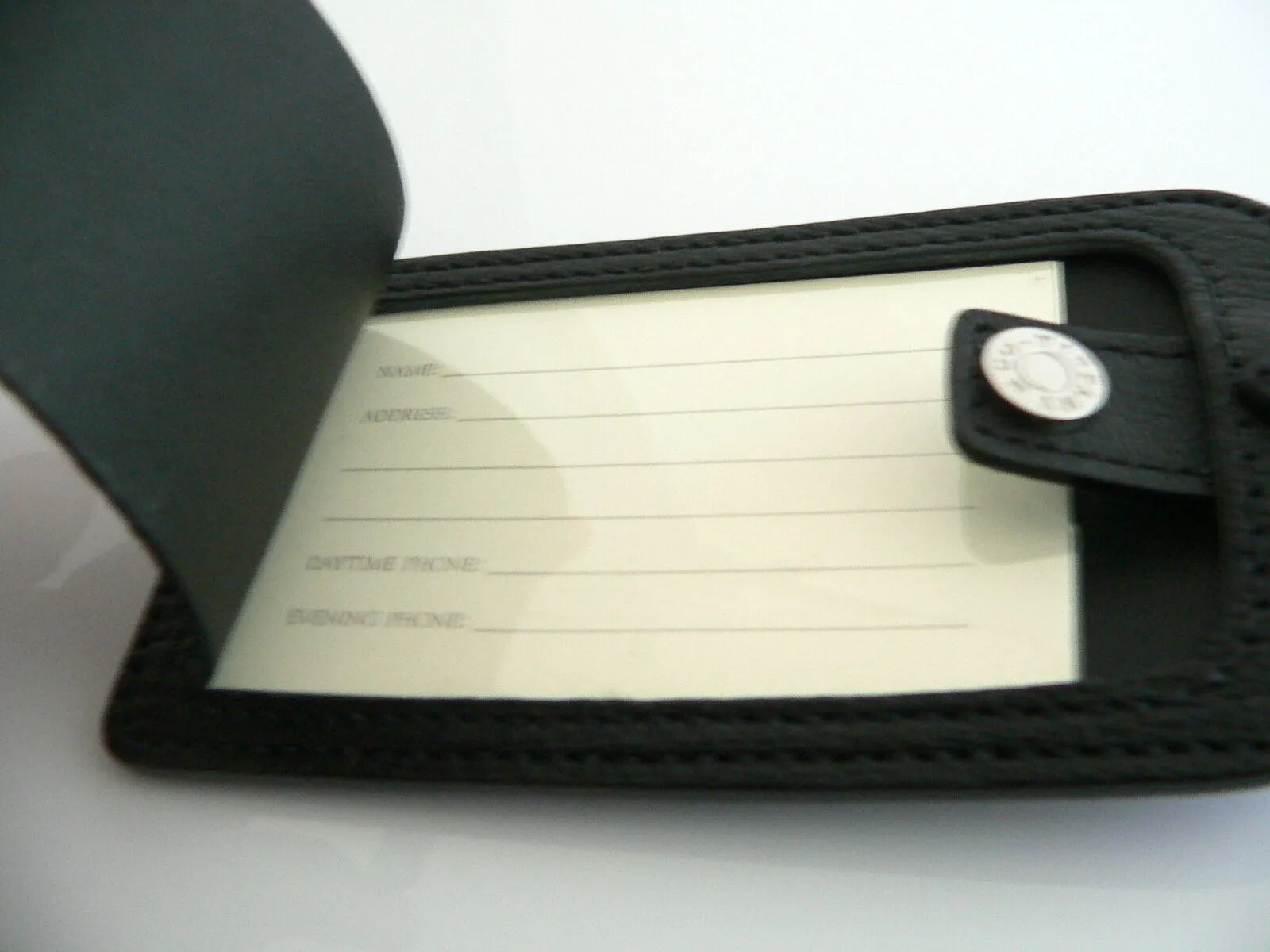 Tiffany & Co Black Textured Leather Luggage Tag Golf Bag Gift Traveler Love