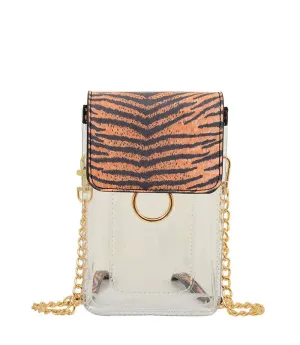Tiger Print Transparent Clear Cell Phone Holder/Crossbody