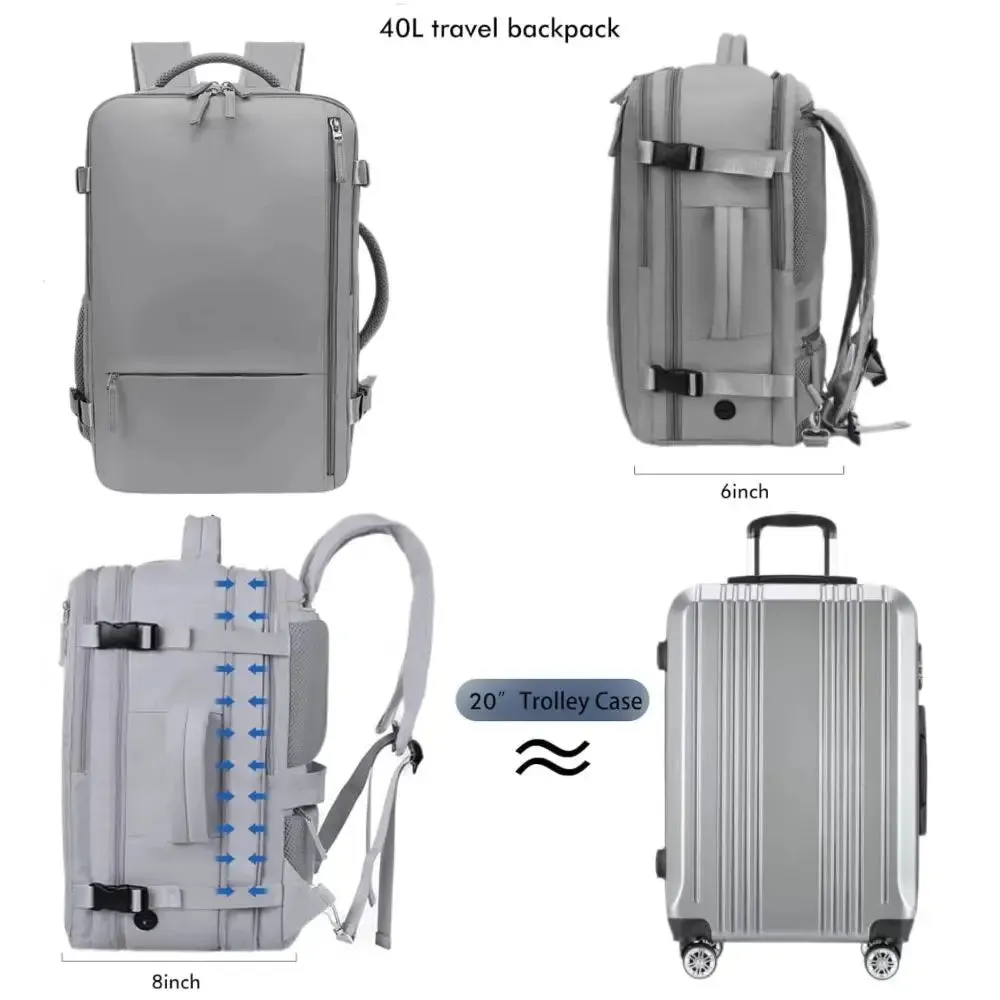 Travel Backpack for Women, Expandable 40L Carry on Flight Approved Backpack, 17 Inch Laptop Waterproof Travel Bag for College, T