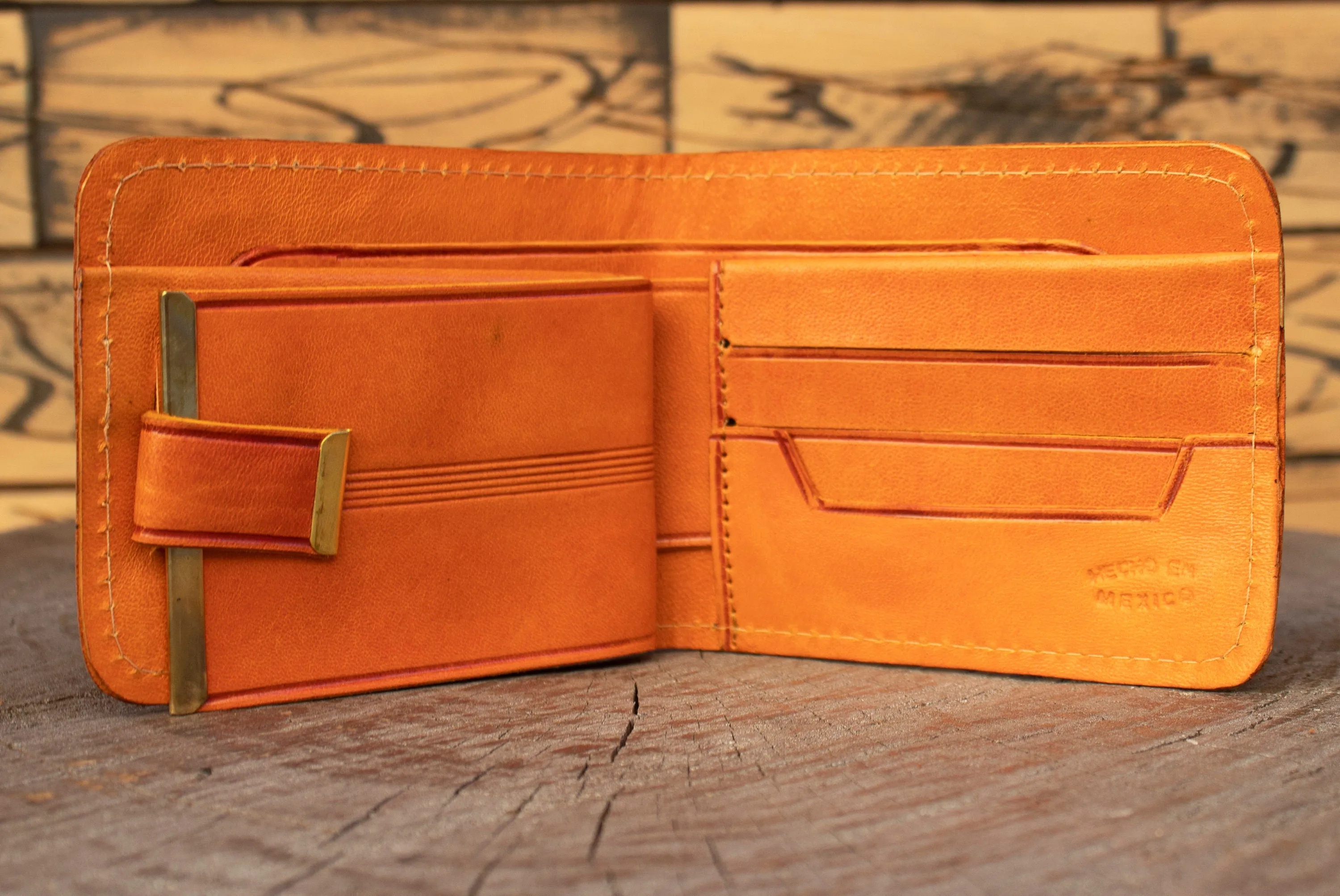 WESTERN HORSE SPURS Embroidered leather bi fold wallet cartera espuelas