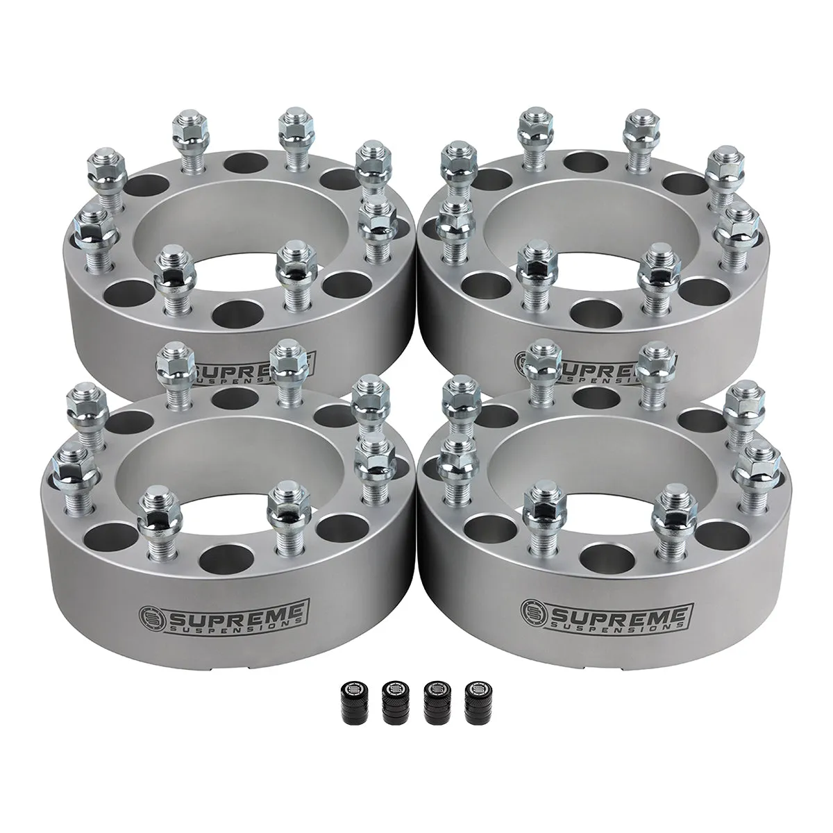 Wheel Spacers Set DODGE RAM 2500 3500 8x6.5" BP / 9/16"x18 Studs   Tire Valve Caps