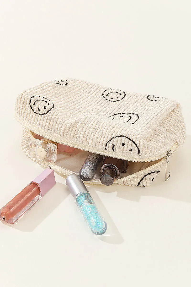 Zenana Smiley Face Corduroy Cosmetic Pouch *ONLINE EXCLUSIVE*
