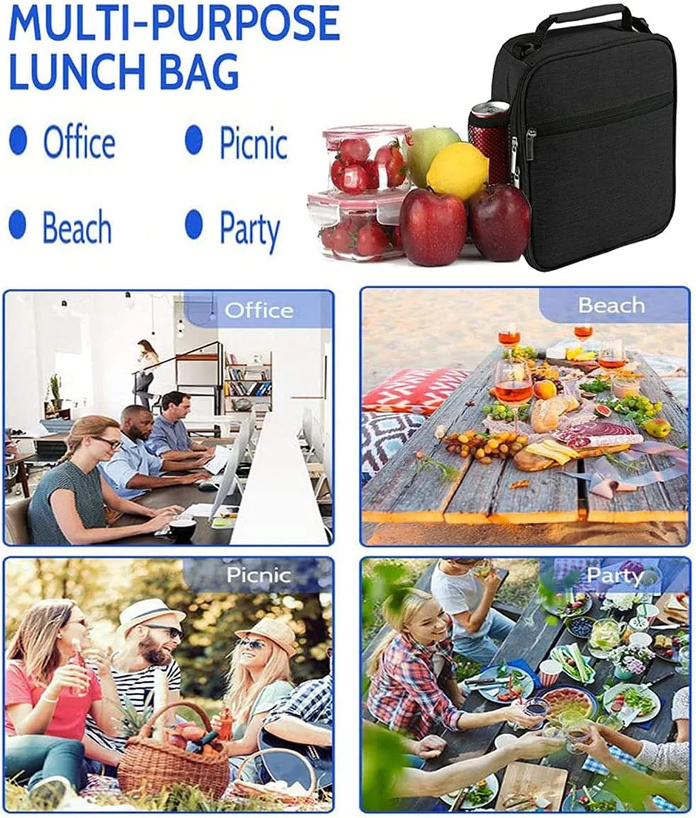 ZM-YOUTOO Insulated Lunch Bag - Reusable Lunch Box - Insulated Lunch Container Cooler Bag for Women&Men Office Work Picnic Hiking (Black)