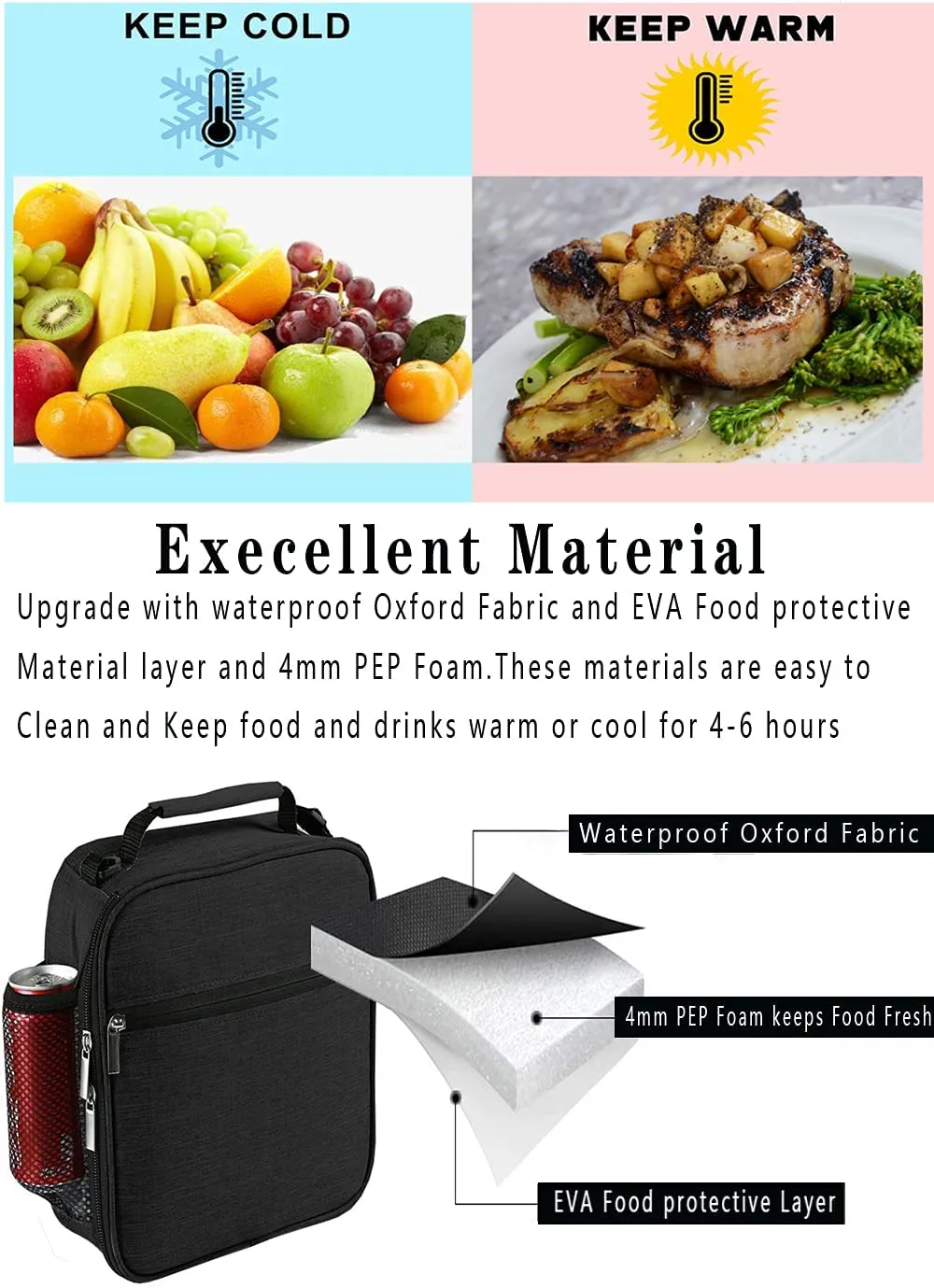 ZM-YOUTOO Insulated Lunch Bag - Reusable Lunch Box - Insulated Lunch Container Cooler Bag for Women&Men Office Work Picnic Hiking (Black)