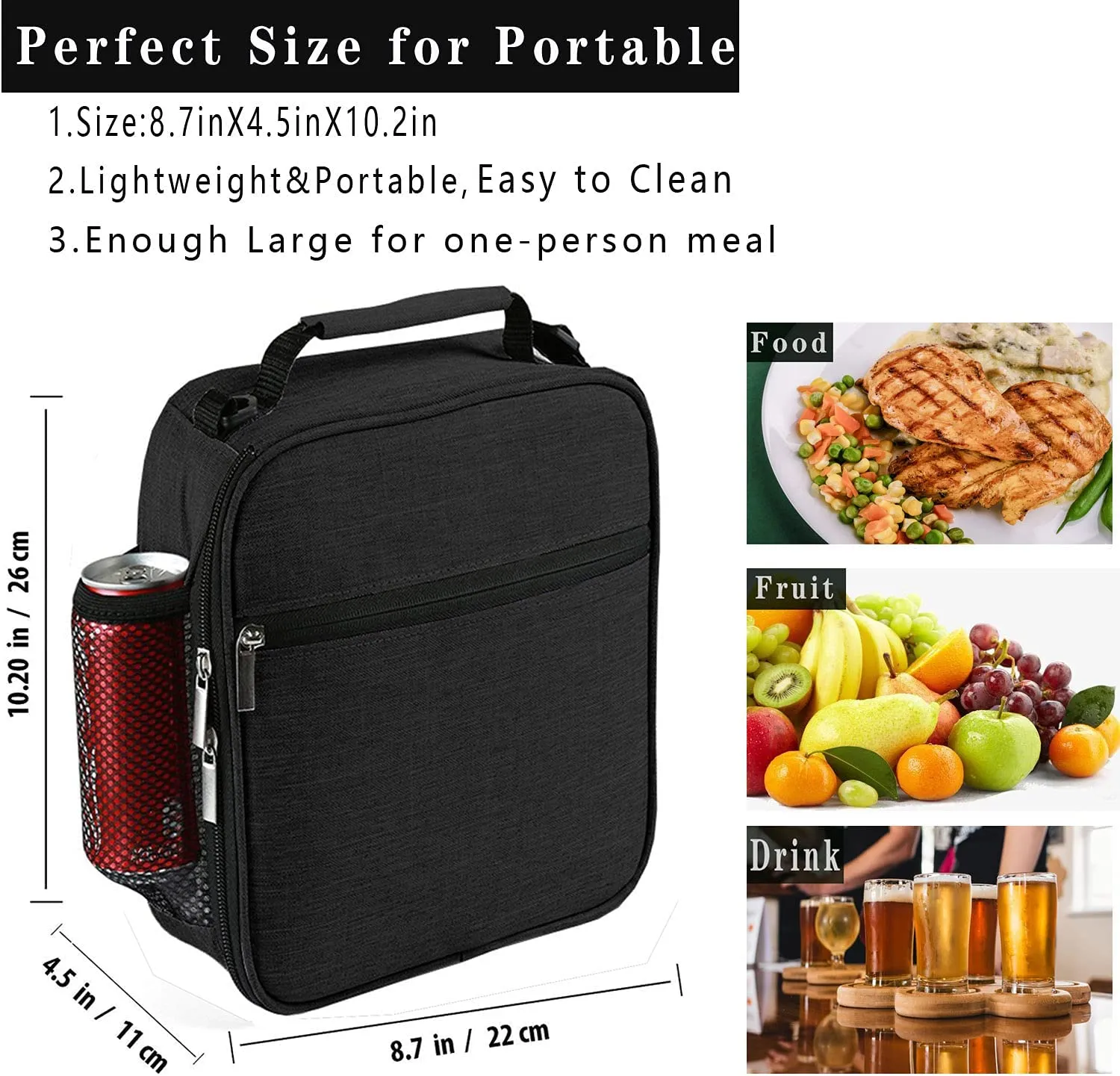 ZM-YOUTOO Insulated Lunch Bag - Reusable Lunch Box - Insulated Lunch Container Cooler Bag for Women&Men Office Work Picnic Hiking (Black)